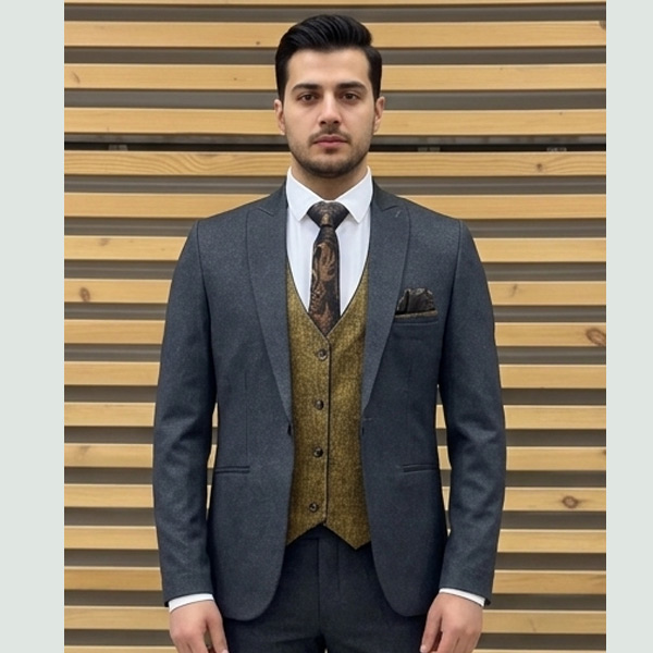 کت و شلوار لاکرا ژیله دار مردانه نوک مدادی 