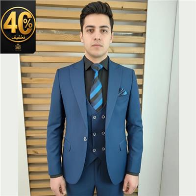 کت شلوار سه تکه آبی نفتی مردانه اسلیم فیت