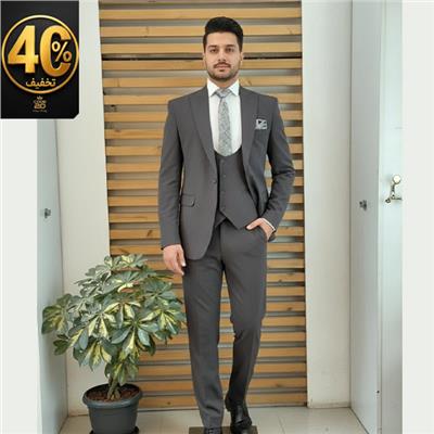 کت و شلوار نوک مدادی یقه سربالا تک دکمه تک چاک با ژیله