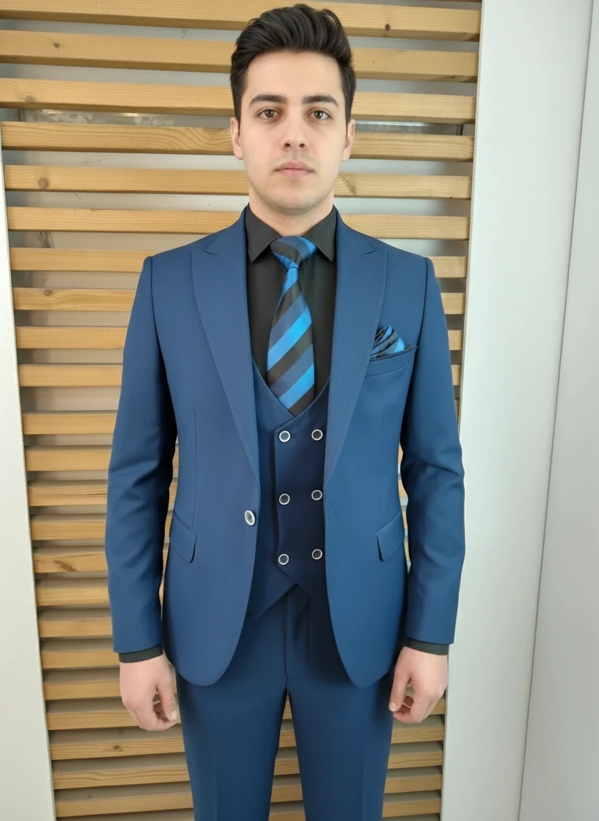 خرید حضوری کت شلوار مردانه آبی نفتی در کرج فروشگاه کد بیست