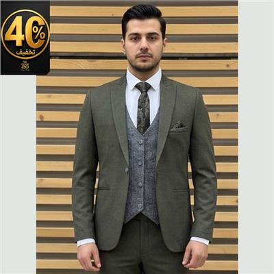 کت و شلوار مردانه ژیله دار لاکرا یشمی