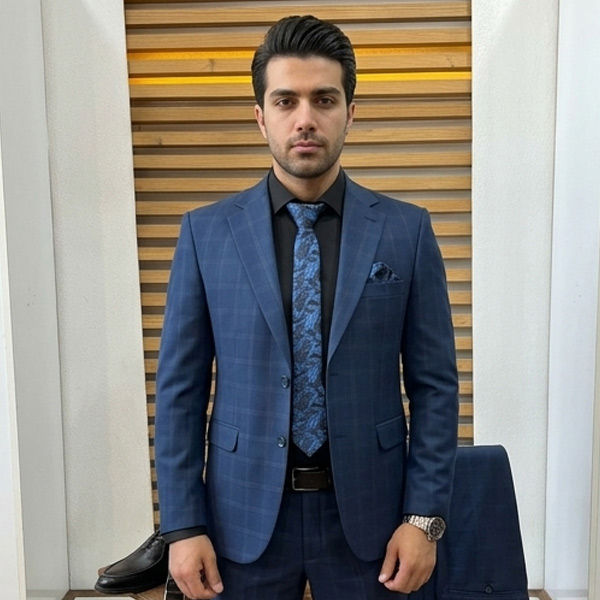کت و شلوار چهار خانه مردانه سرمه ای