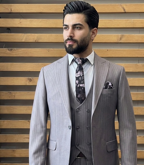 کت و شلوار الکاپونی طوسی روشن کد1074