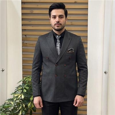 کت شلوار دبل برست طوسی تیره