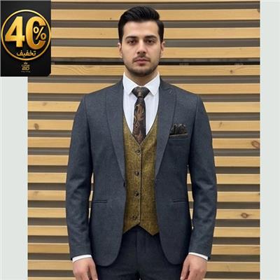 کت و شلوار لاکرا ژیله دار مردانه نوک مدادی 