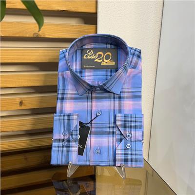پيراهن آرو چهار خونه آبی صورتی