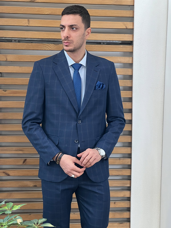 کت شلوار barberini چهار خونه سرمه ای