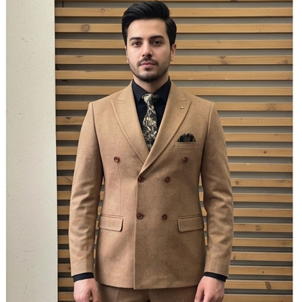 کت و شلوار دبل برست قهوه ای