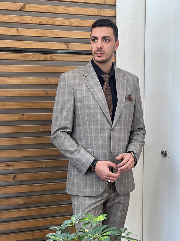 کت شلوار barberini چهار خونه کرم