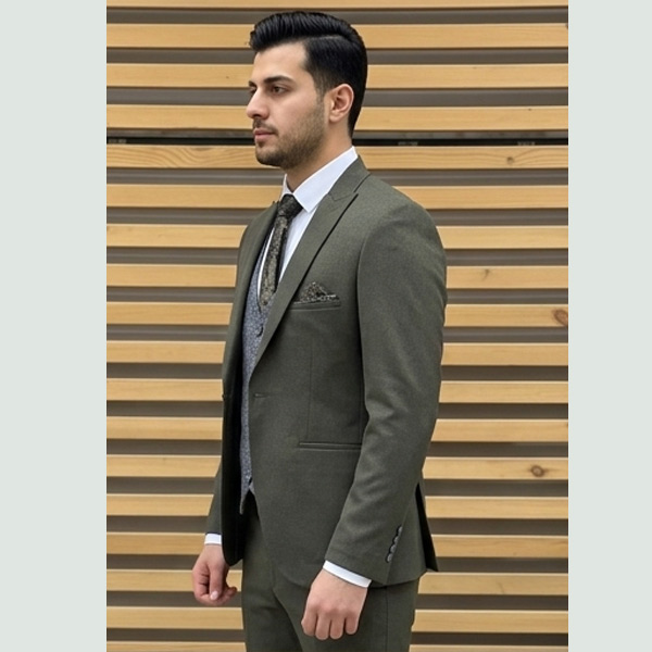 کت و شلوار مردانه ژیله دار لاکرا یشمی