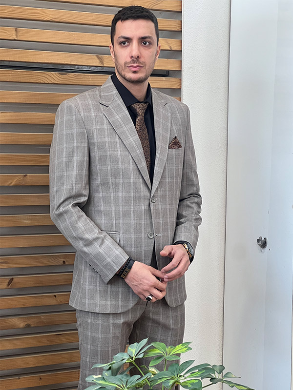 کت شلوار barberini چهار خونه کرم