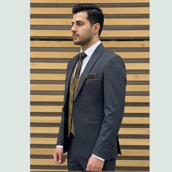 کت و شلوار لاکرا ژیله دار مردانه نوک مدادی 