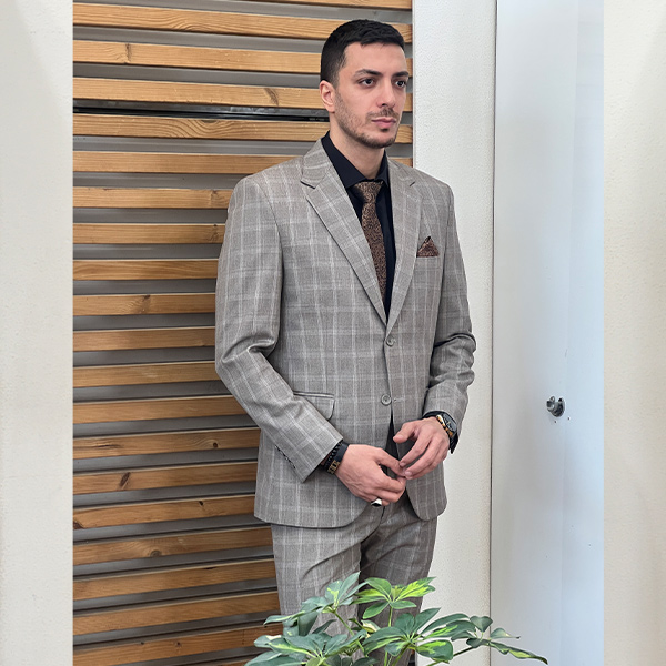 کت شلوار چهار خونه کرم کد1077
