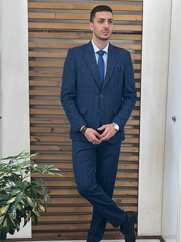 کت شلوار barberini چهار خونه سرمه ای