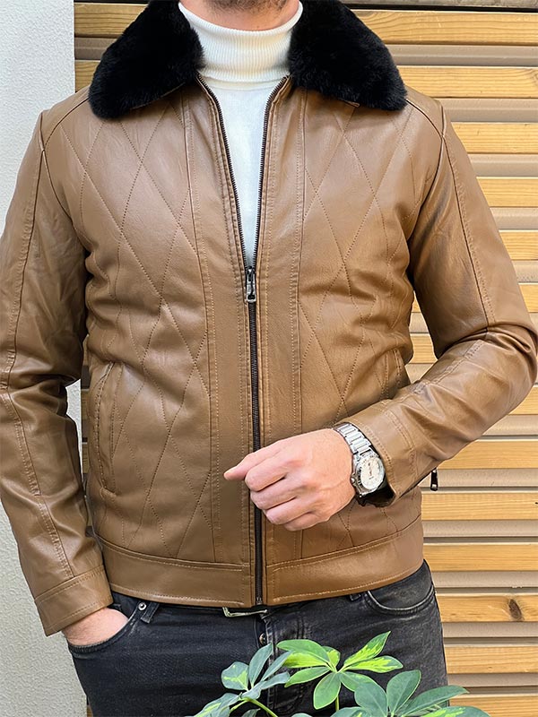 کاپشن چرم g.s قهوه ای 