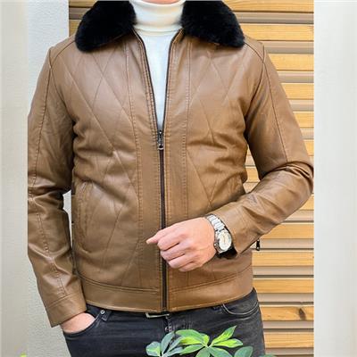کاپشن چرم g.s قهوه ای 