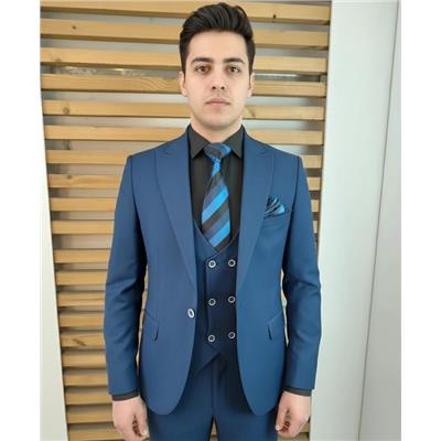 کت شلوار سه تکه آبی نفتی مردانه اسلیم فیت