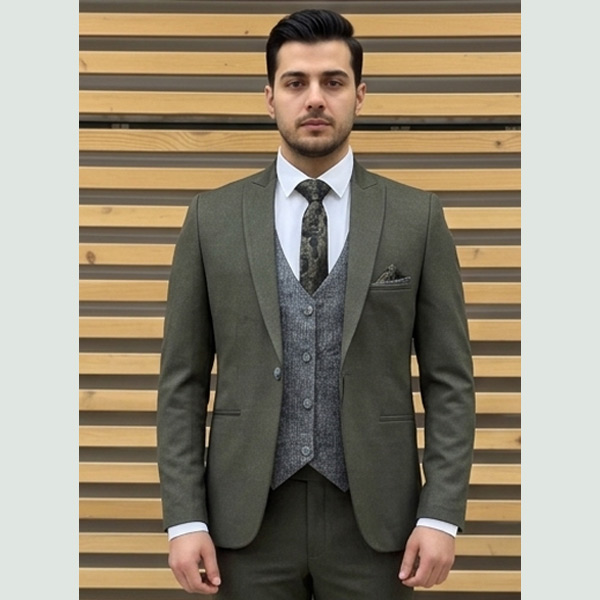 کت و شلوار مردانه ژیله دار لاکرا یشمی